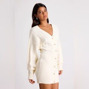 Lulu’s Bowyn Ivory Cable Knit Button-Front Sweater Mini Dress
